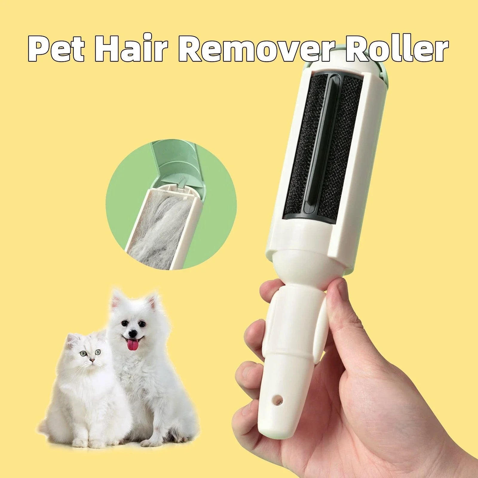 Versatile pet hair remover roller with comfortable, non-slip handle for effortless cleaning of couches, car seats, carpets, and bedding