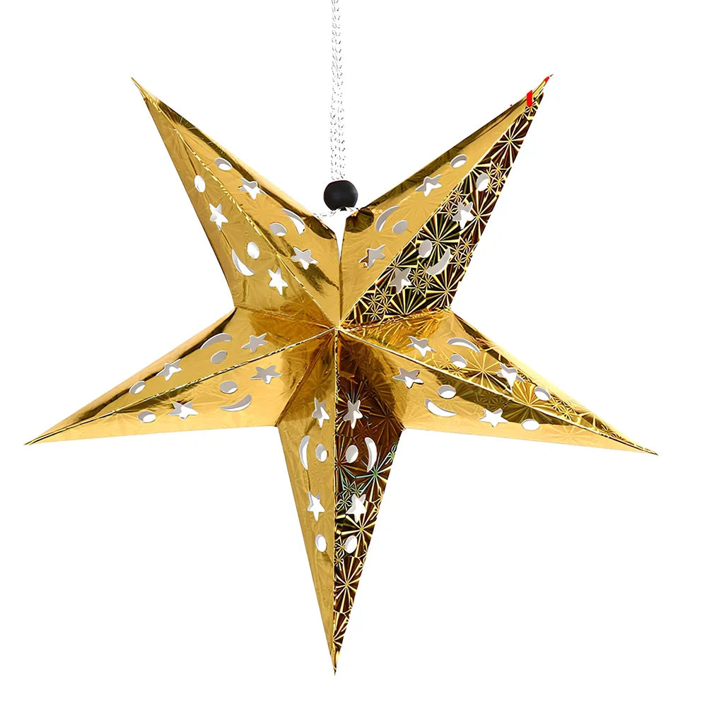 Gold 60cm laser-cut Christmas star ornament from thickened cardboard, suitable for large festive venue displays