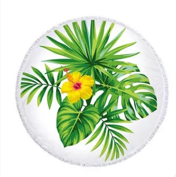 Palm Leaf Round Beach Towel with microfiber material and forest palm leaf pattern