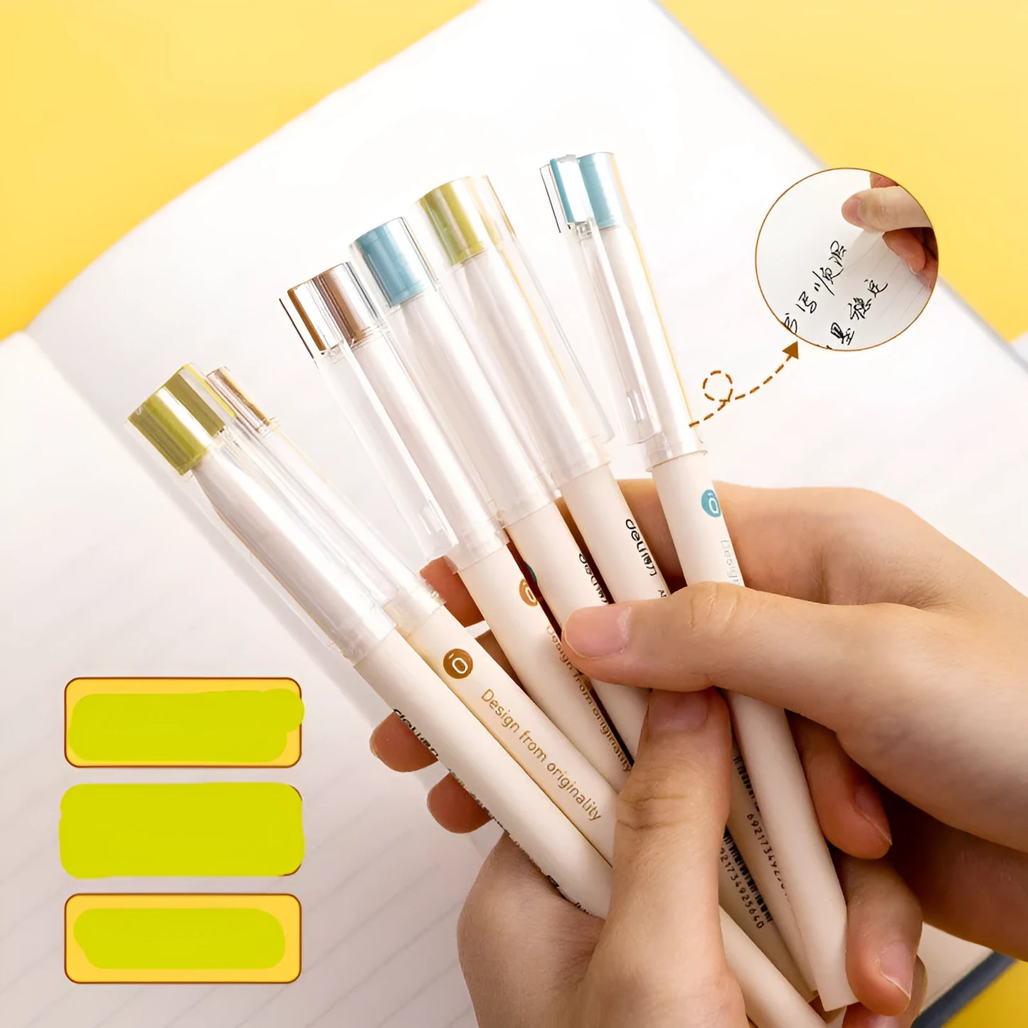 Deli A540 0.38mm black gel pens in boxed packaging showing needle tube tip design