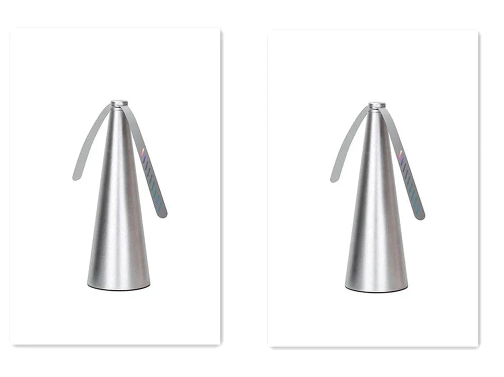 Black fly repellent fan measuring 8.2x8.2x24cm with USB cable for insect protection during meals