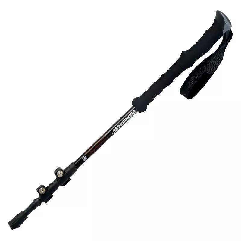 Outdoor straight handle trekking pole with adjustable length and tungsten steel tip