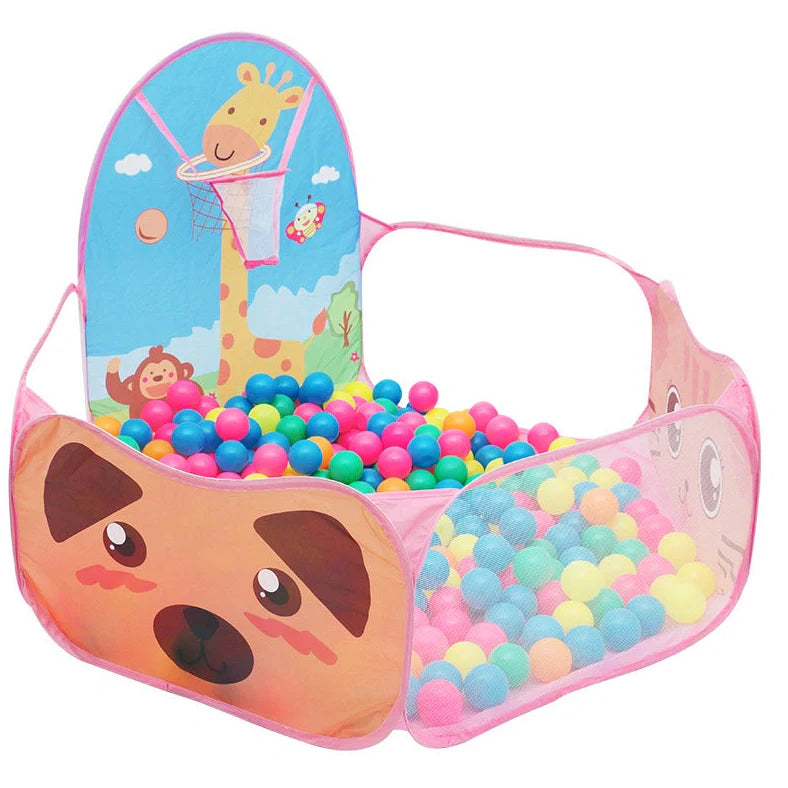 Blue children's folding tent with ocean ball pool for developmental play