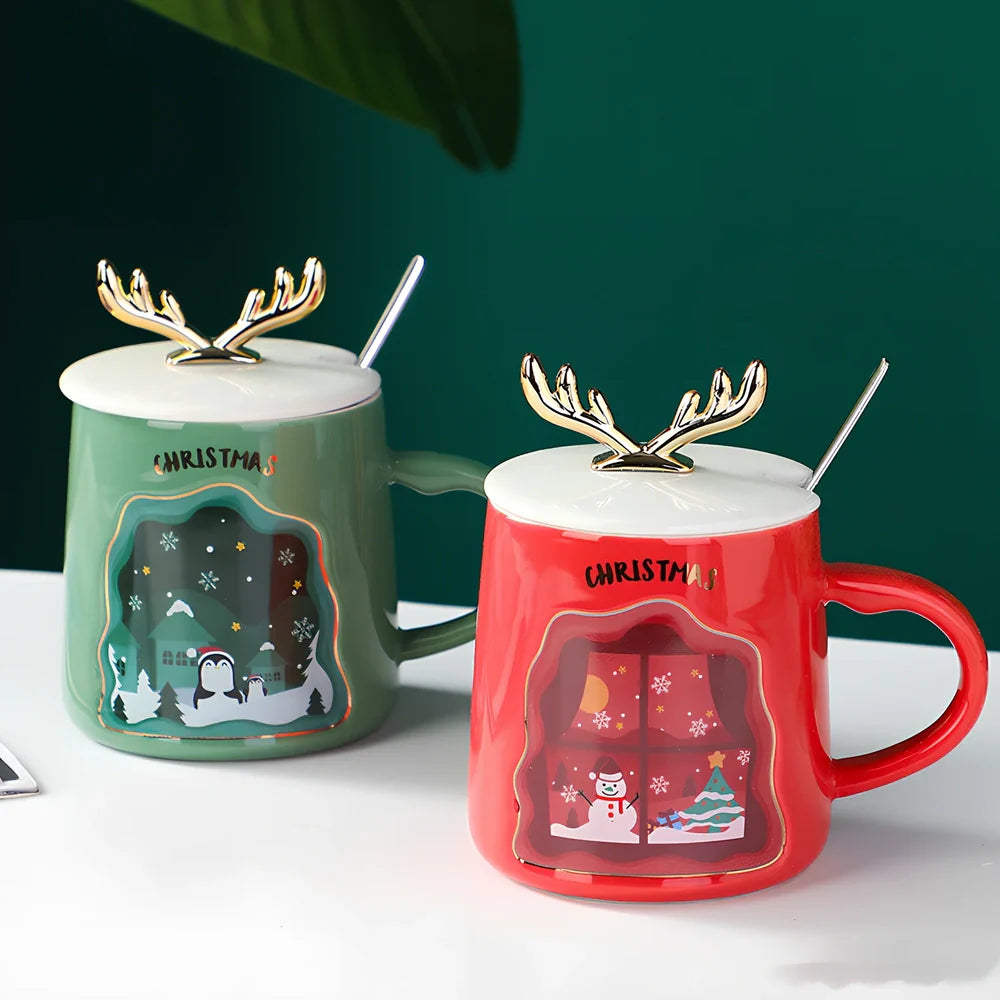 Ceramic Christmas mug with colourful holiday design, 13oz capacity, lead-free construction