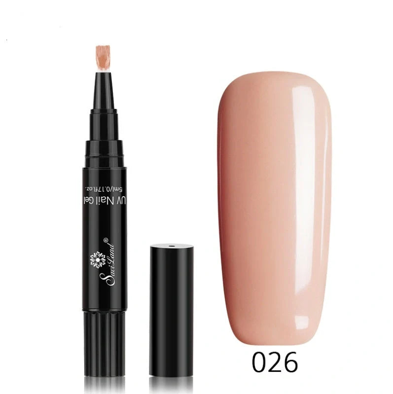 3-in-1 Gel Nail Varnish Pen with Glitter for One-Step Nail Art