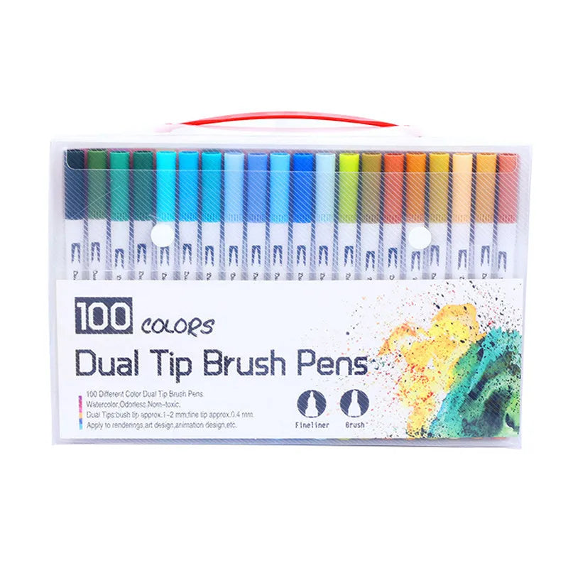Ink water colour pen set with multiple colour options and durable shell for artistic use