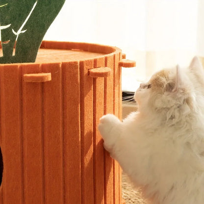Felt cat tunnel with drilled semi-enclosed design showing peek-out openings