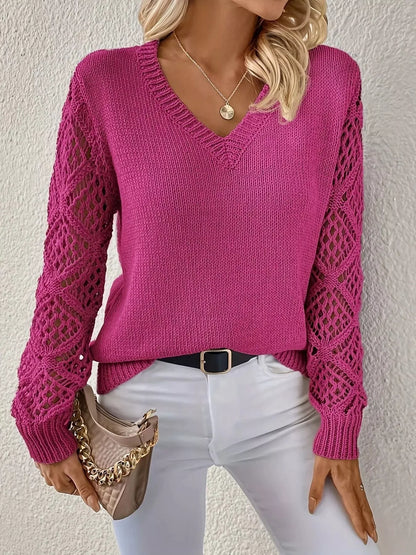 Women's acrylic V-neck pullover sweater in various colors