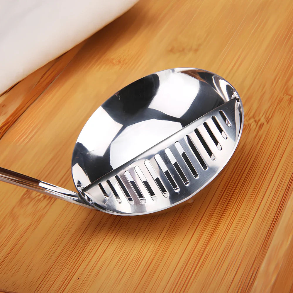 Stainless steel kitchen colander spoon with detachable large and small serving spoons on kitchen counter