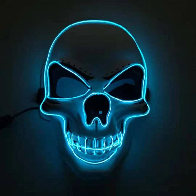 A bone-chilling LED-illuminated skull Halloween mask with adjustable lighting modes for spooky holiday fun