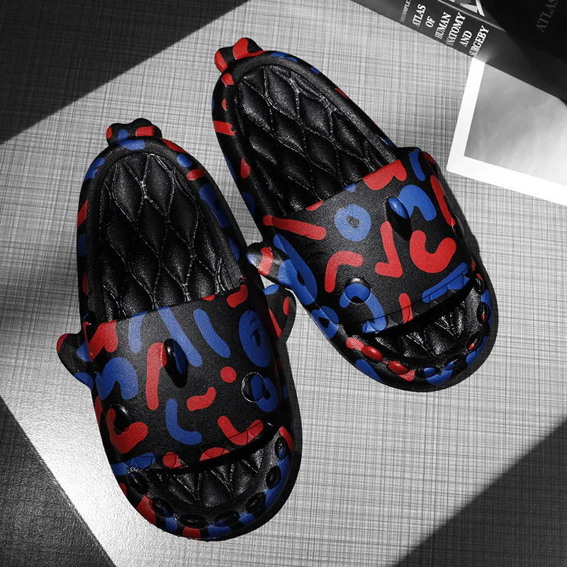 Shark-themed home slippers in EVA material, open-toe design, available in sizes 36-45 and multiple colours