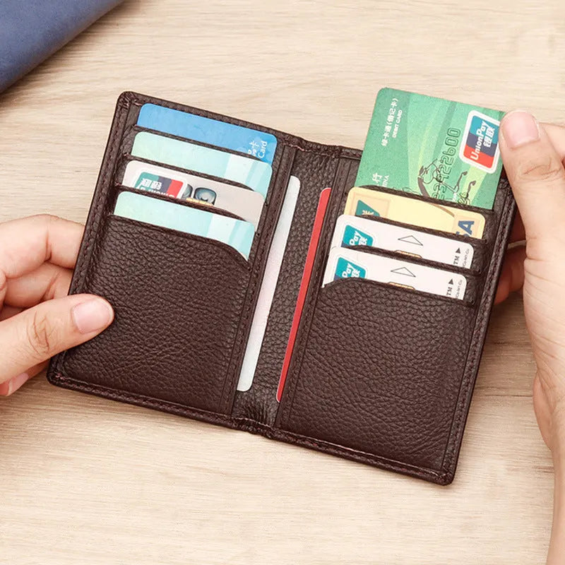 Genuine leather cowhide credit card holder in solid black or brown colour