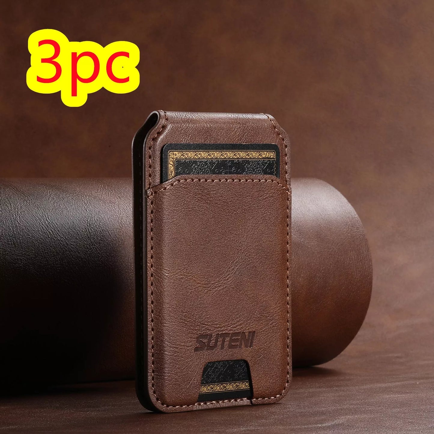 Android universal phone magnetic card holder with MagSafe ring in PU leather