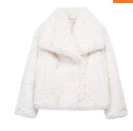 A warm and stylish plush coat for women, available in a variety of colors and sizes.