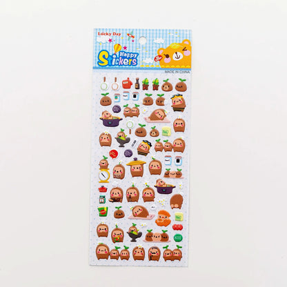 Cartoon three-dimensional bubble stickers showing colourful animal, food and pattern designs for decoration