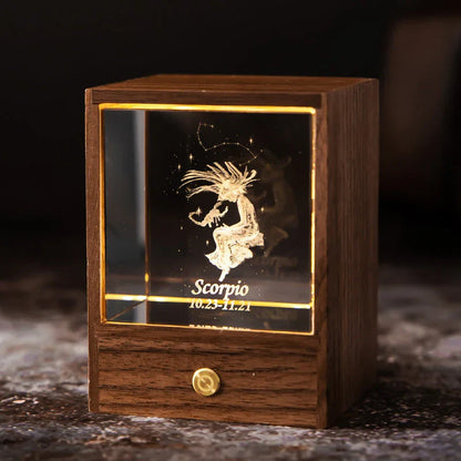 Premium crystal globe table lamp with black walnut base, projecting a mesmerizing display of stars and planets