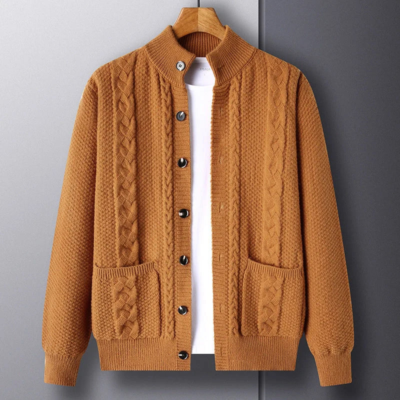 Stylish men's jacquard cardigan with pockets for a modern look