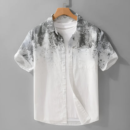 Men's grey hanging dyed pure cotton short-sleeved shirt with loose cardigan fit