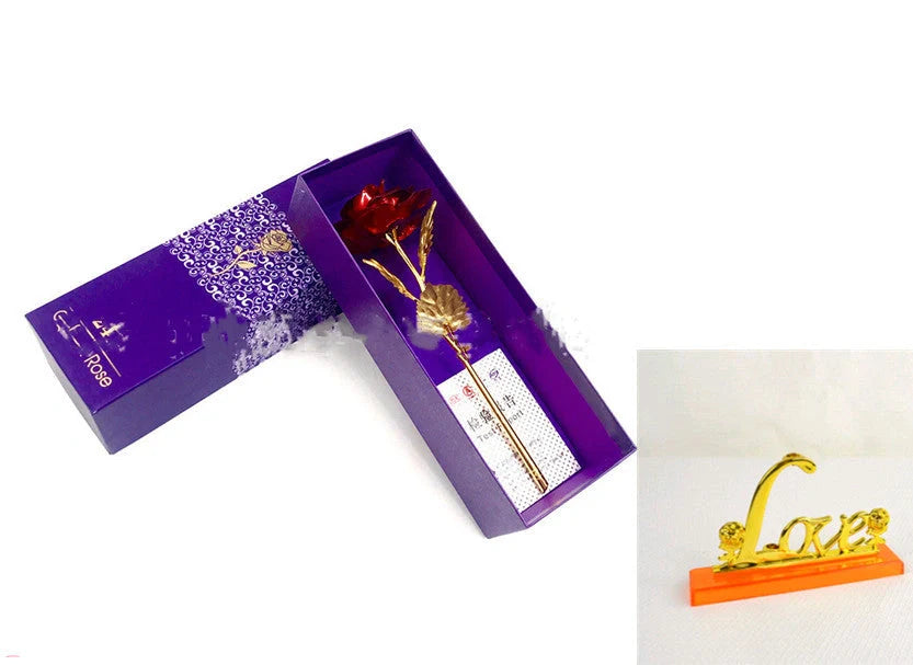Handmade 24K gold rose flower set in elegant gift box