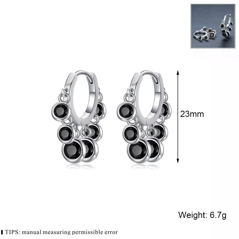 Copper inlaid round zircon earrings with black tassel design