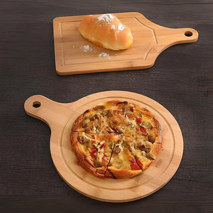 33x18cm bamboo fibre pizza chopping board with natural finish and rounded edges