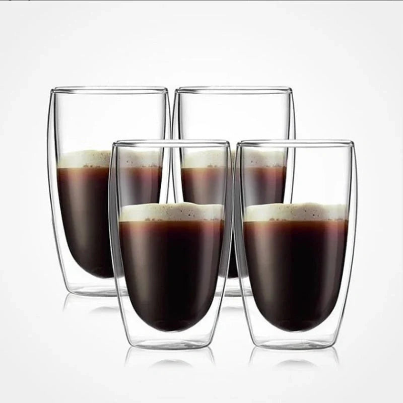 Egg-shaped double-layer insulated glass cup set for hot and cold beverages