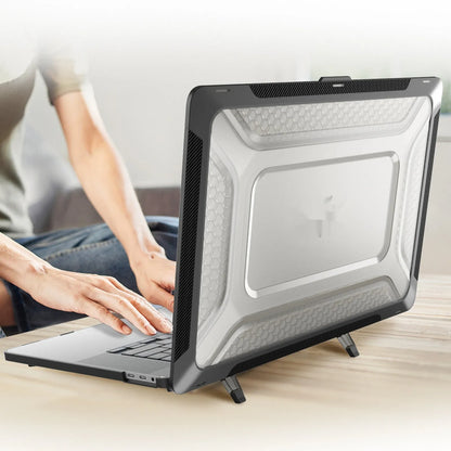MacBook protective shell in four colours showing 1.5mm thickness and model compatibility