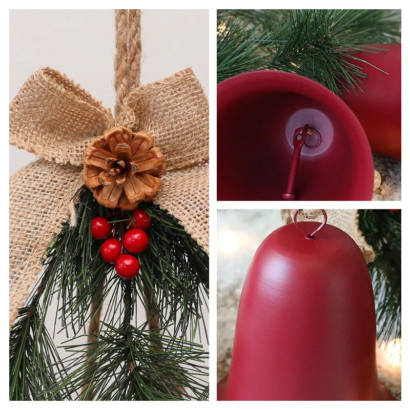 Velvet bow bell pendant in red or gold, 50 x 30 x 20cm, metal plastic fabric layout prop