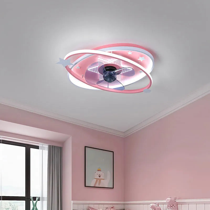 Modern children's bedroom ceiling fan with integrated LED light and remote control in blue colour option