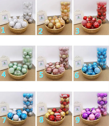 Hand-painted 6cm Christmas tree baubles in red, gold, silver and blue colours
