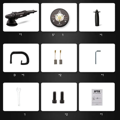 5-inch polishing machine with 125mm backing plate and variable speed control from 2000-5200 OPM