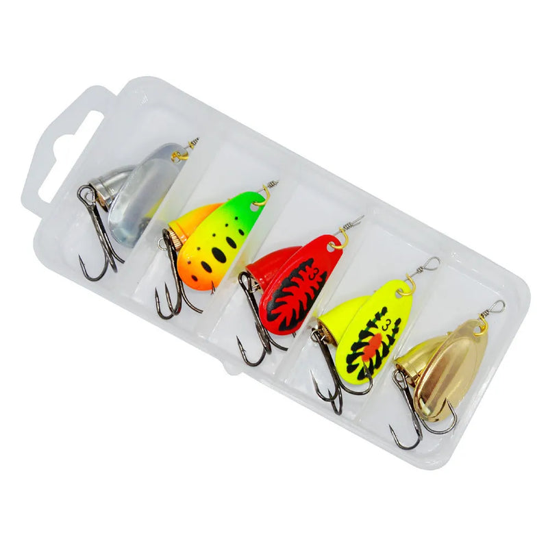 R Composite Rotating Sequins Copper Bell Lure: 5 or 7-piece metal fishing bait set with 3# size, designed for enhanced underwater visibility and movement to attract predatory fish in various conditions.