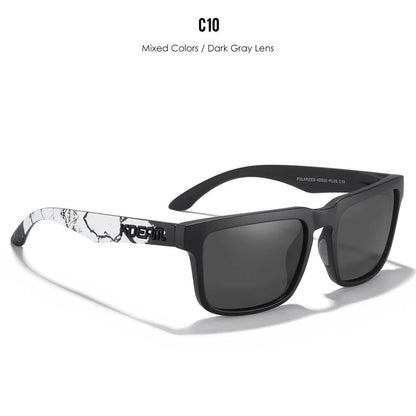 Square polarised sunglasses with TAC lenses and a PC frame, shown in one of 12 available colour options.
