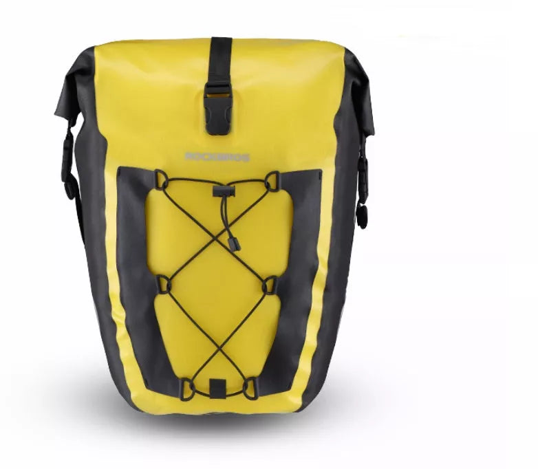 Black and yellow bicycle waterproof bag with durable nylon and waterproof fabric
