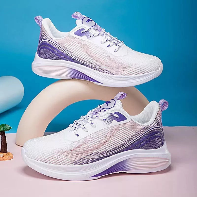 Mesh Round Head Lightweight Sneaker in FD-35 orange, pink, purple, and black