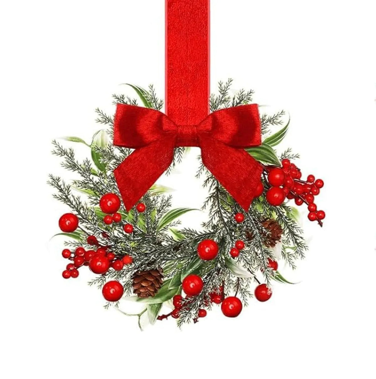 Handmade plastic Christmas garland with bowknot ribbon design, available in seven colour and motif options