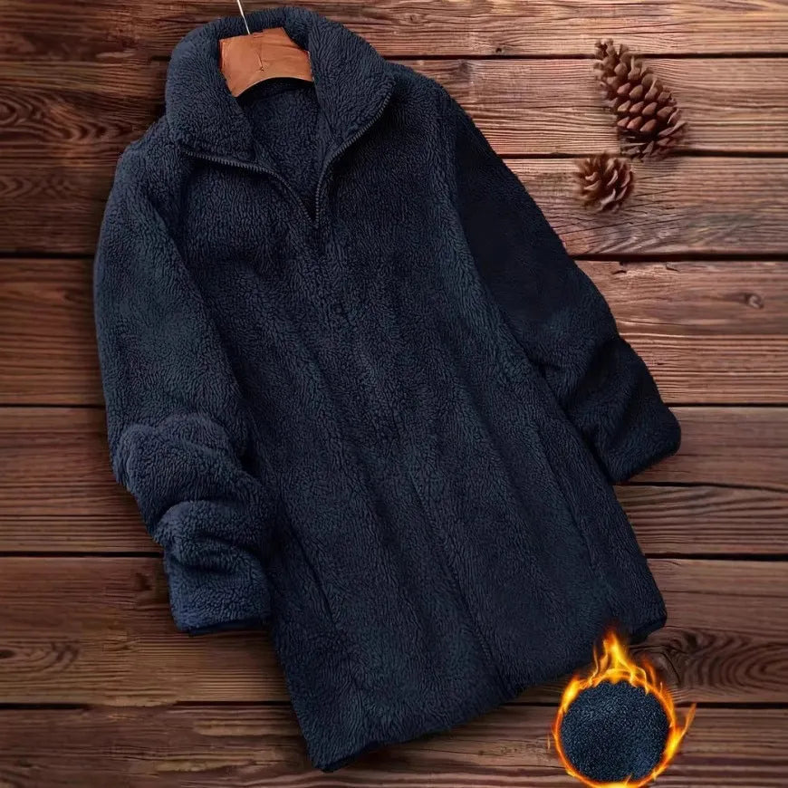 Double-sided fleece jacket in black, navy blue, or khaki colour options.