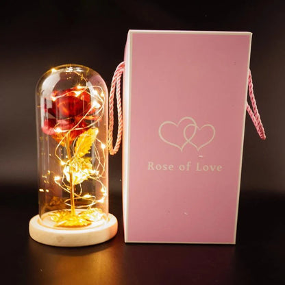 Enchanted Forever Rose in Glass LED Light Christmas Decoration with wooden base