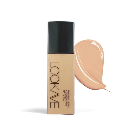 LOOKAVE Matte Liquid Foundation bottle, 21g net content, shown in ivory white shade.