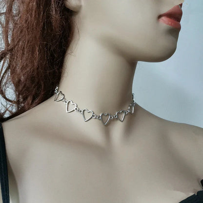 Hollow Korean Sweet Love Heart Choker Necklace in silver and gold with adjustable chain