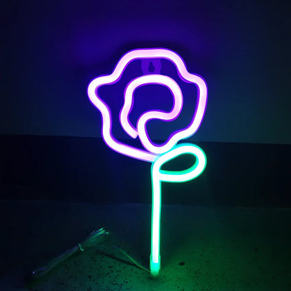 LED rose neon light with plastic shell measuring 14x28cm in multiple colour options for bedroom decoration