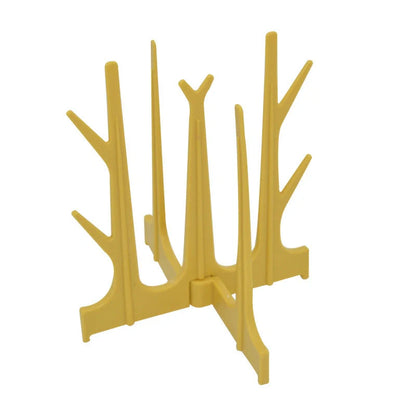 Creative tree branch design baby bottle drying rack in blue, yellow, white, and nude