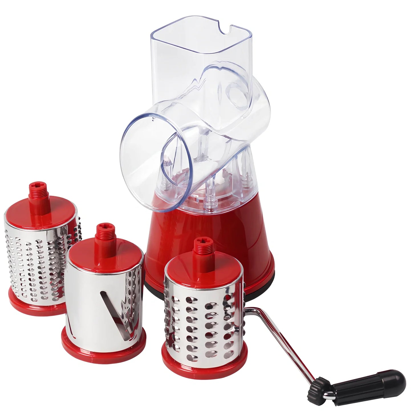 Manual stainless steel drum cutter with blue finish and hand crank for vegetable slicing