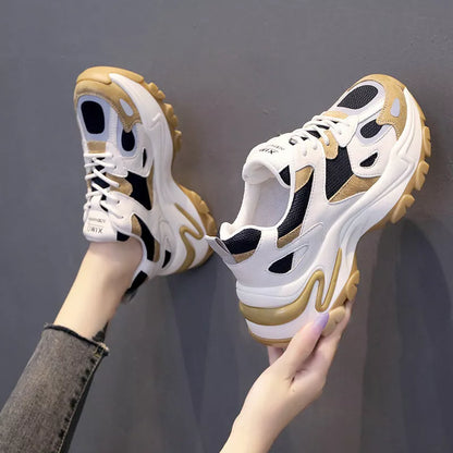 Retro Color Matching Casual Sneakers for Students in black and khaki