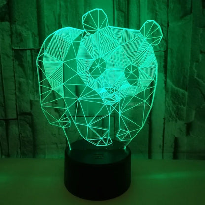 Black LED stereo night light with acrylic board, 87x87x42mm base, showing seven colour modes and remote control