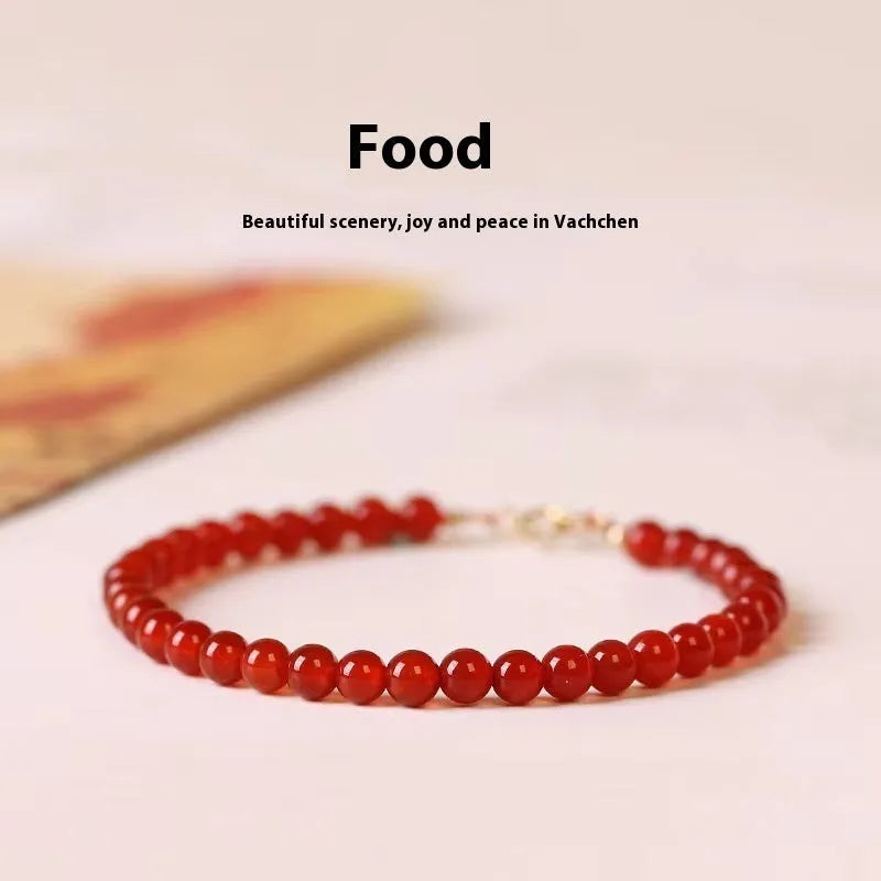 Agate bracelet women's classic style slim red agate bead jewellery gift for travel commemoration female jewellery accessory with thin single bracelet