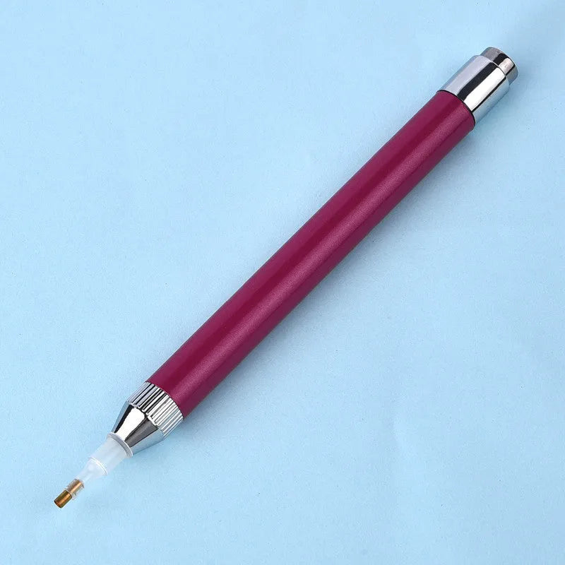 Luminous aluminium alloy diamond painting drill pen in blue, gold, or red colour