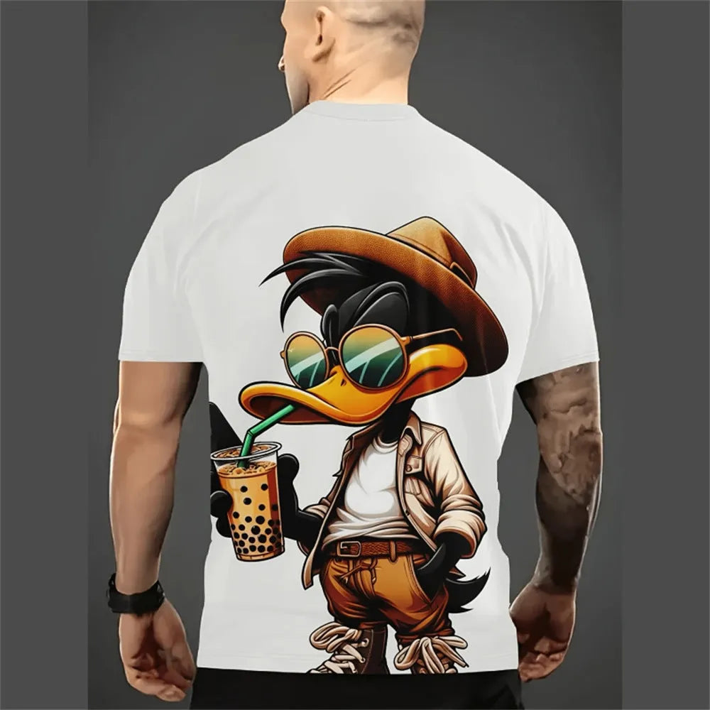 Men's loose fit casual shirt with cartoon 3D print design in thin linen blend fabric