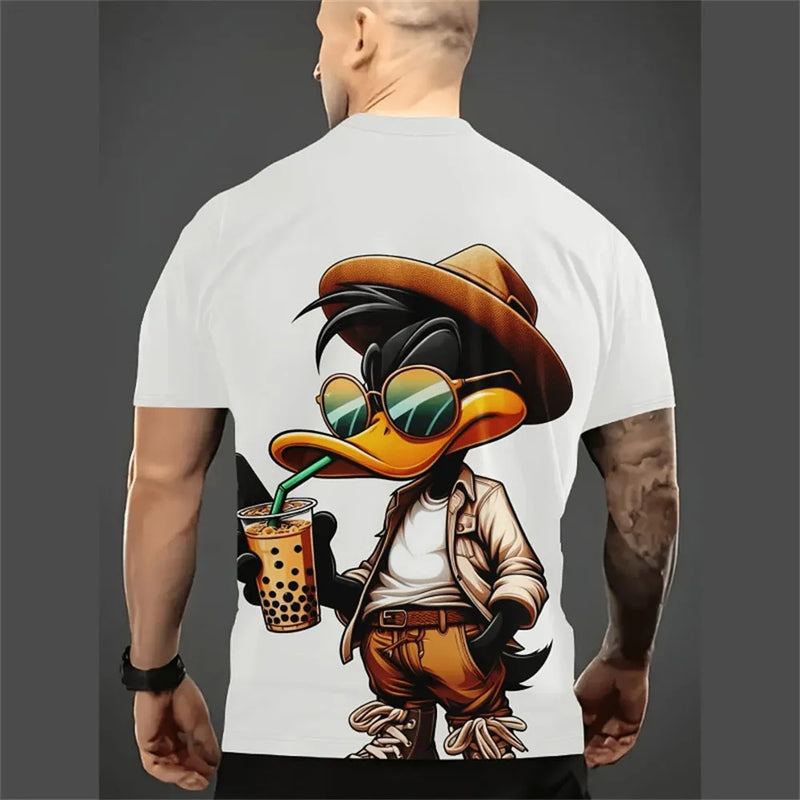 Men's casual loose fit short sleeve shirt in thin milk silk linen blend fabric with cartoon 3D printed design available in multiple colours and extended sizes from XXS to 5XL for summer wear