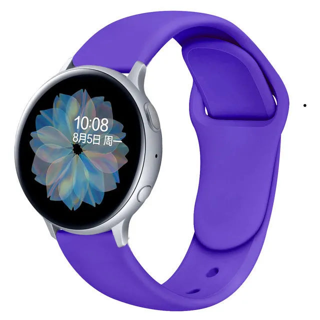 Samsung Galaxy Active 2 reverse buckle silicone strap showing 20mm and 22mm width options